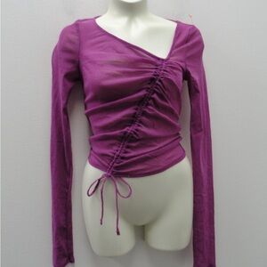 Urban Outfitters Sheer Ruched Long Sleeve Top